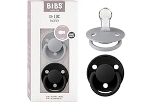 BIBS Pacifiers - De Lux Collection | BPA-Free Round Nipple | Silicone | Made in Denmark | Set of 2 Cloud/Black Color Premium Soothers | Size One Size