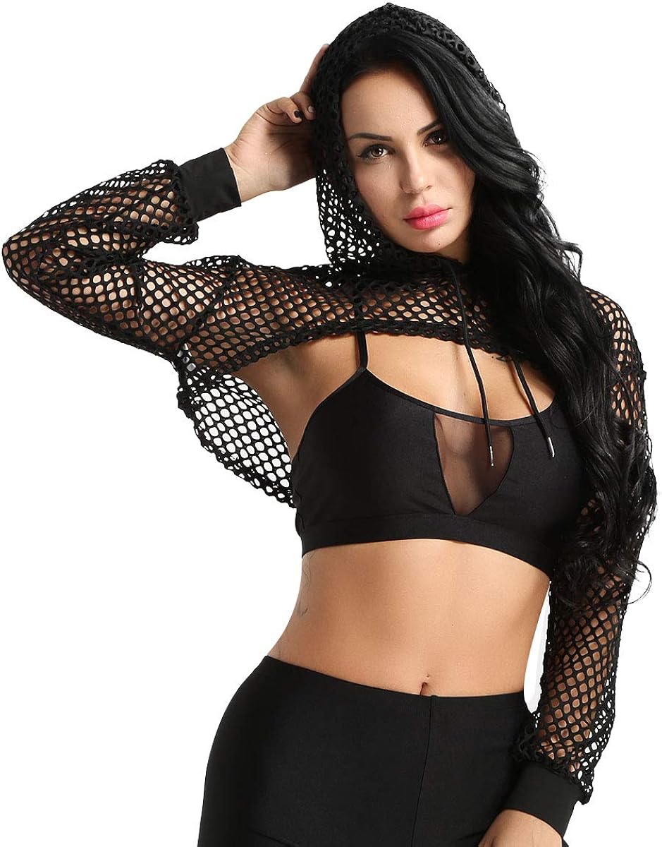 cropped fishnet hoodie