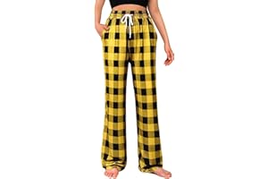 Gamivast Pajama Pants Women with Pockets Plaid Pj Pants Drawstring Flannel Christmas Pajama Pants Comfy Wide Leg Lounge Pants