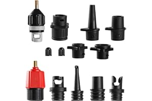 Inflatable SUP Pump Adapter with 9 Standard Conventional Air, Paddle Board SUP Valve Adapter Pump Nozzles for Inflatable Boat