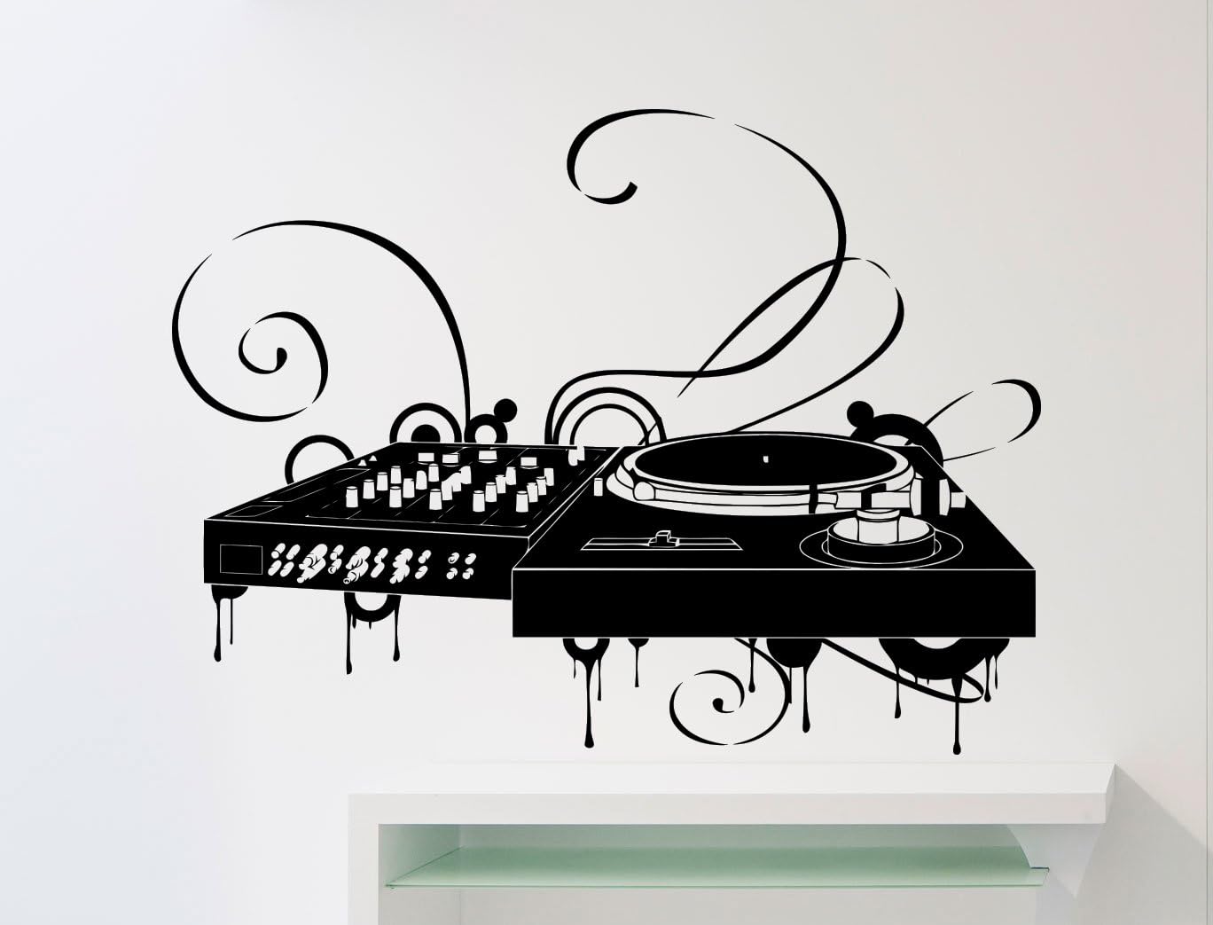 Turntable Dj Wall Decal Dick Jockey At Work Disco Dance Floor