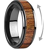 Corato 8mm Tungsten Rings for Men, Black Anxiety Fidget Spinner Ring, Mens Wedding Band, High Polished Koa Wood Rings for Men, Fidget Rings for Anxiety Released, Comfort Fit Size 9