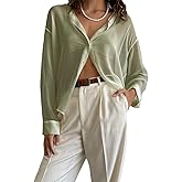 Women’s Sheer Button Up Shirt Y2K Long Sleeve Lapel V Neck Mesh Top Vintage See Through Basic Blouse Streetwear