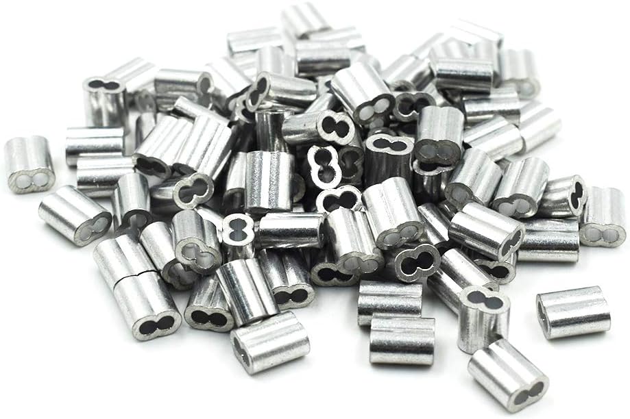TOUHIA 100 Pcs 1mm Aluminum Crimping Loop Sleeve Double Barrel Ferrule