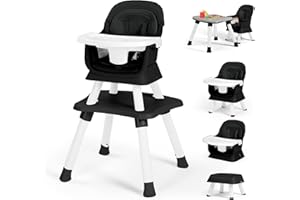 Kinder King Baby High Chair, 8 in 1 Coverts to Dining Booster Seat, Kids Table & Chair Set,Toddler Building Block Table, Removable Tray & Double Seat Cover, Easy to Wipe, Black & White