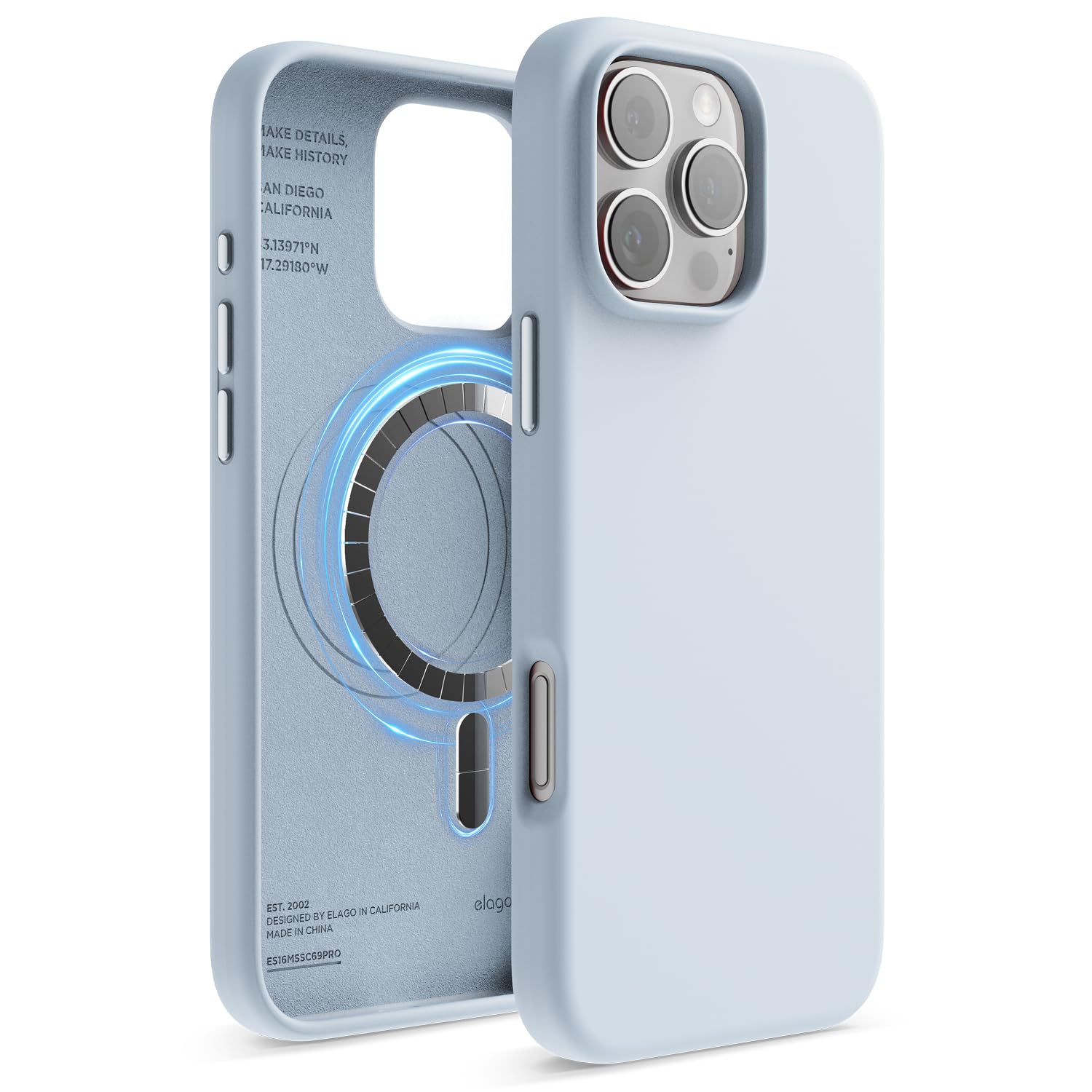 elago Magnetic Silicone Case Compatible with iPhone 16 Pro Max Case 6.9 Inch Compatible with All MagSafe Accessories - Built-in Magnets, Soft Grip Silicone, Shockproof (Light Blue)