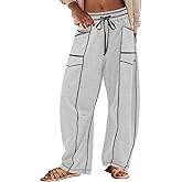 Panadila Womens Barrel Pants Drawstring Wide Leg Sweatpants Baggy Summer Lounge Pants Casual Beach Trousers