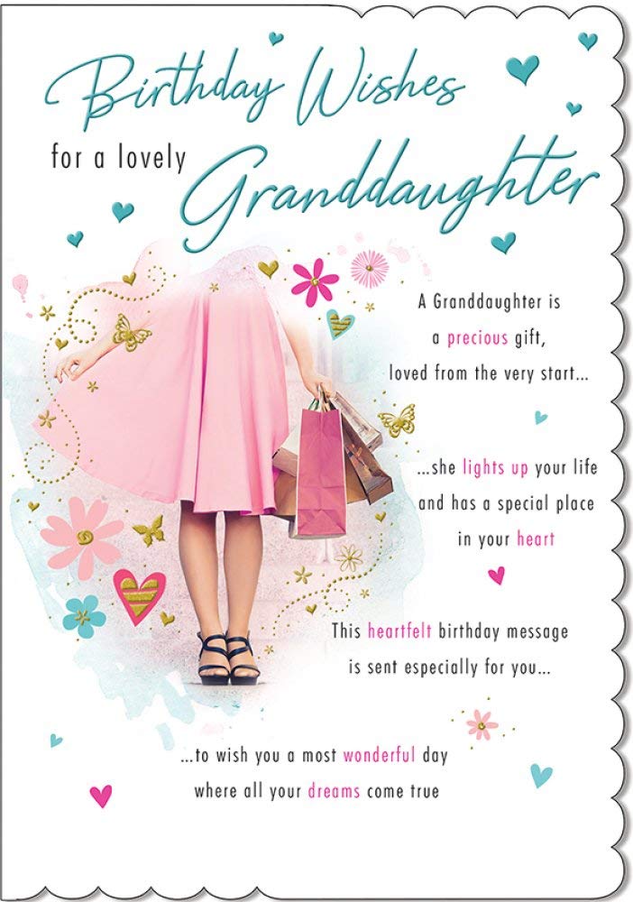 Piccadilly Greetings Traditional Birthday Card Granddaughter - 9 x 6 inches,red|blue|brown|grey|pink