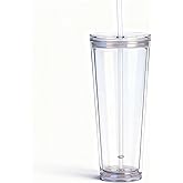 Alohastarttg 24oz Tumbler with Lid and Straw, Leak Proof and Double Wall Insulated Reusable Plastic Cups,Travel Reusable Iced Coffee Cup (1, Transparent)