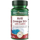 Krill Omega 50 Plus w/ CoQ10 from Purity Products - 1300mg Krill Oil and Fish Oil Blend - 100mg CoQ10-500mg Natural Astaxanthin - Support for Cardio, Joint and Brain Health - 60 Mini Soft Gels