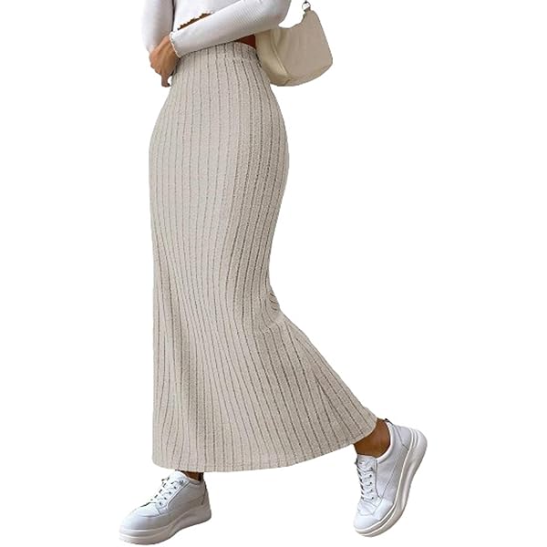 【新品タグ付き】OVER HIGH WAIST KNIT SKIRT Karlie Knit Maxi Skirt With Ribbed Waist - Charcoal Marle