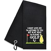 Hafhue I Might Look Like I'm Listening Golf Towel, Embroidered Accessory, Funny Golf Towel for Golf Bags, Birthday Gifts for Golf Lover