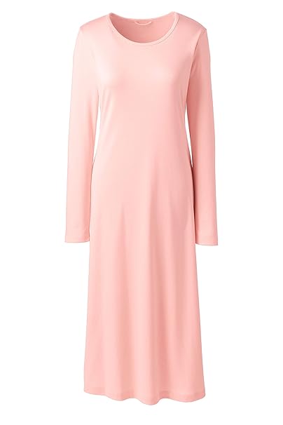 Lands' End Wadenlanges Baumwoll- Langarm-Nachthemd für Damen