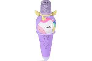 GINGILI LIFE Karaoke Microphone Machine for Kids Toddler Toys with Wireless Bluetooth Mic Speaker LED Light Christmas Birthday Gift for 4-12 Years Old Girls Boys with Cute Cartoon Unicorn Design (Purple)