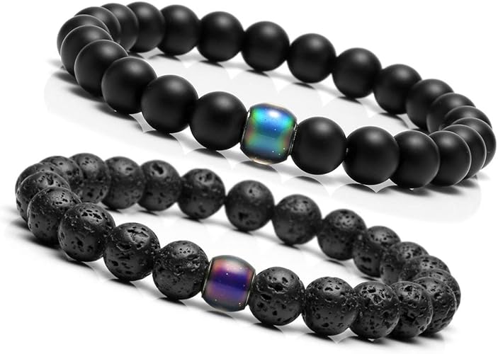 Crystaltears Paar Stimmungsarmband Farbwechsel Partnerarmbander Perlenarmband Thermoempfindlich Perlen Stretcharmbander Schwarz Lava Mit Schwarz Achat Amazon De Schmuck