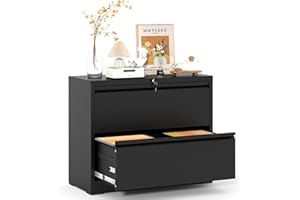 VIYET 2 Drawer File Cabinet,Metal Lateral Filing Cabinet with Lock,Home Office Storage Organizer Cabinet for Legal/Letter/A4/F4 Size Files,35.5" W,Black