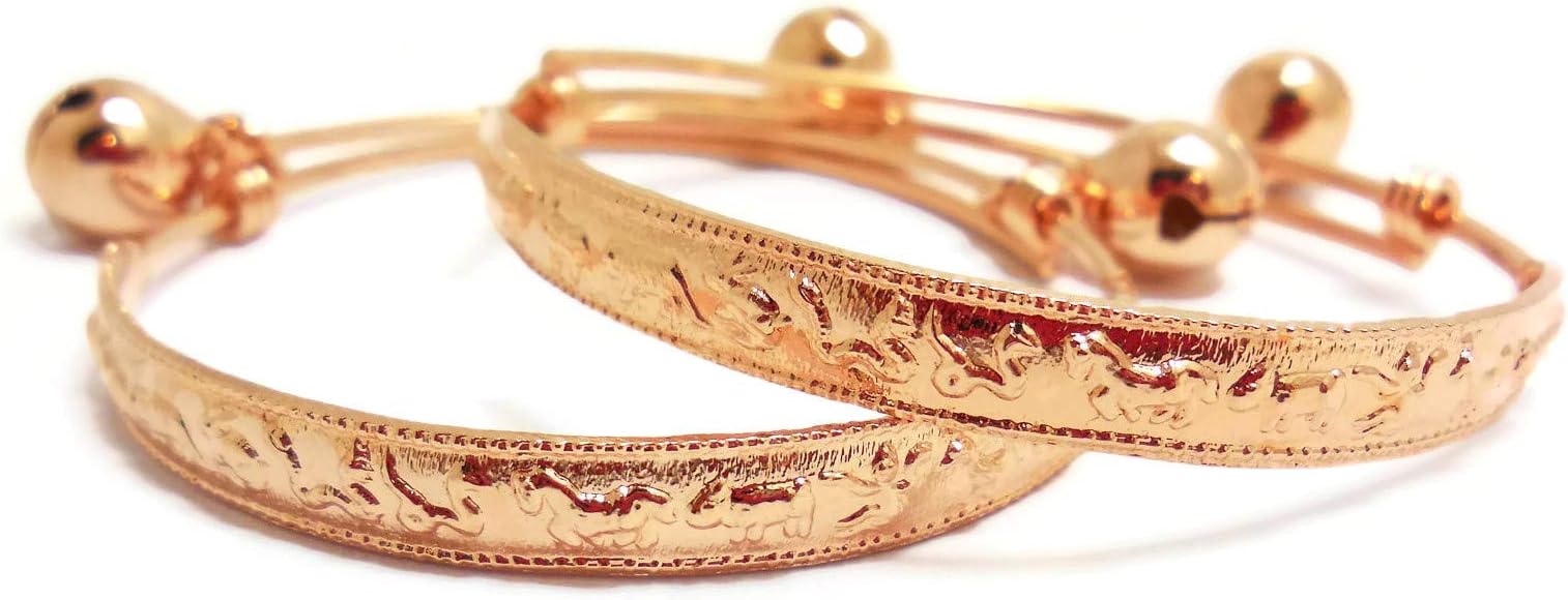Zodiac 23k 24k Thai Baht Pink Rose Gold Plated Anklet Set Bell