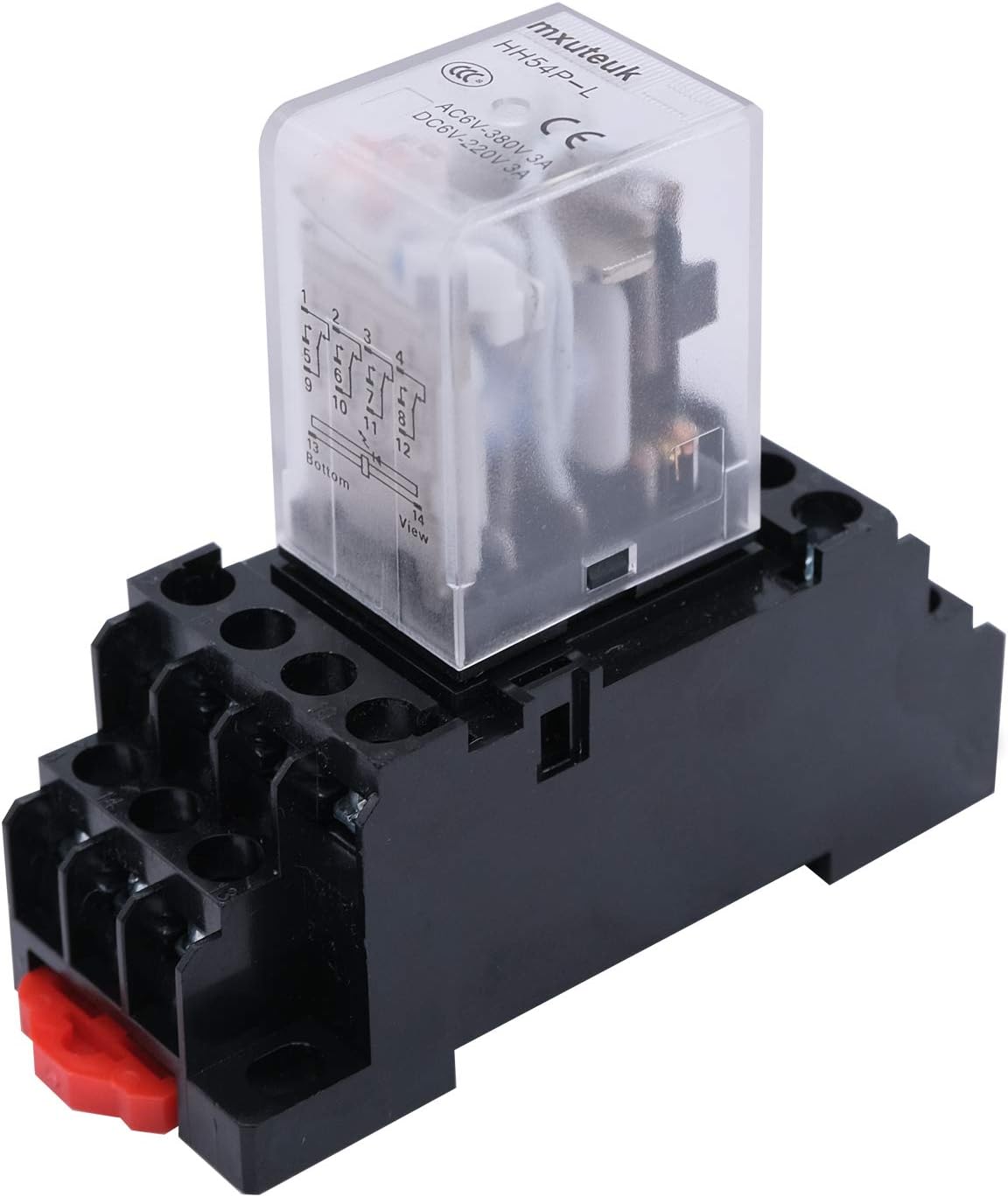 mxuteuk 2pcs HH54P AC 220V/240V LED Indicator Electromagnetic Power Relay 14 Pin 3A Coil Relays 4PDT with Socket Base,with DIN Slotted Aluminum Rail - Image 4