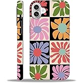 Akinmi Case for iPhone 16,Bright Checkered Flowers Exquisitely Pattern Double Protective Phone Cover Cases Soft Silicone for iPhone 16