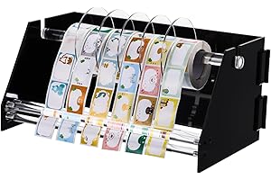 LNRUEG Foldable Acrylic Label Roll Dispenser, Adjustable Black Label Organizer, Holds Multiple Label Rolls, Large Desktop Roll Holder for Workspaces, Homes, Offices
