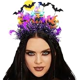 GORTIN Light up Halloween Headband Pumpkin Gothic Headpiece Bat LED Cosplay Rave Hair Accessories for Women
