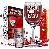 [Launch Price] Mommin' Ain't Easy 12 oz Wine Glass + FREE Shot Glass - Funny Gift Glass SET for Mother, Birthday, Mother's Day, Wife - With Premium Gift Box For Unique Present By Desired Cart