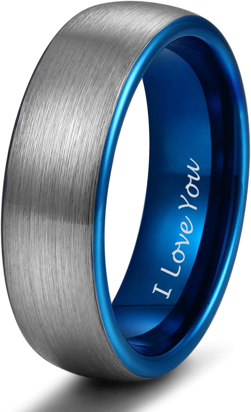 TRUMIUM4mm 6mm 8mm Tungsten Ring Wedding Band for Men Women Engraved I Love You Matte Brushed Comfort Fit Size 4-15