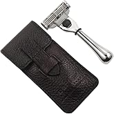 Parker Travel Razor &ndash; Compatible with Gillette&reg; Mach3&reg; Cartridges | Compact Chrome Brass Handle with Premium Buffalo Leather Case For Men&rsquo;S Grooming &amp; Travel