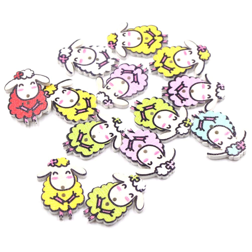 Cartoon Wooden Button Sewing White Base Color Decor Sheep Shaped Sewing Fastener Buttons 100Pcs