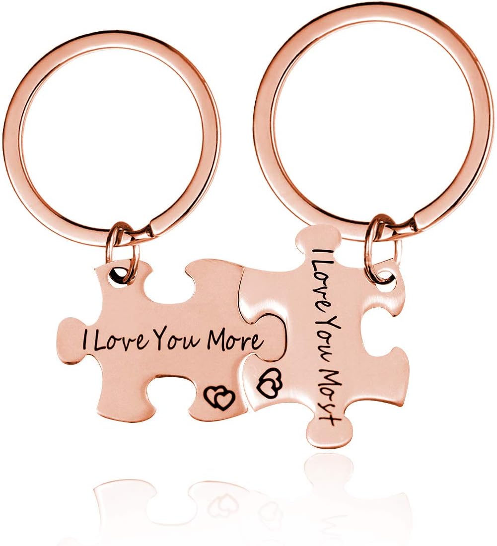 Couples Lovers Anniversary Keychain Stainless Steel Key Rings Chains Keyrings for Him and Her (Rose Gold