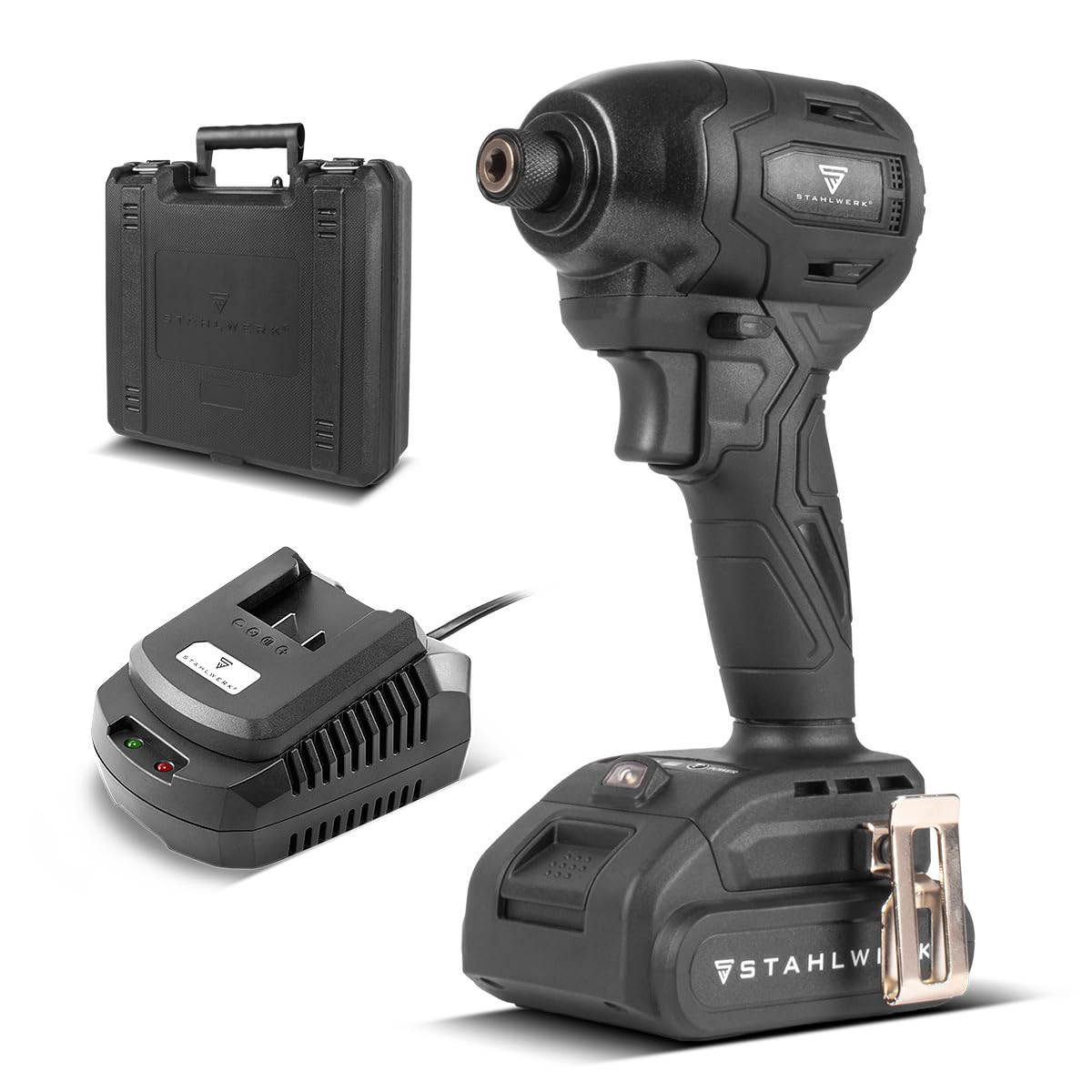 STAHLWERK Akku-Drehschlagschrauber (ADS-190 ST) – 20 V, 190 Nm, ¼ Zoll-Schnellwechsel-Bit-Aufnahme für langen Holz- & Terrassenbau (Holz- & Metallschrauben), Brushless-Technologie, Akkus & Ladegerät