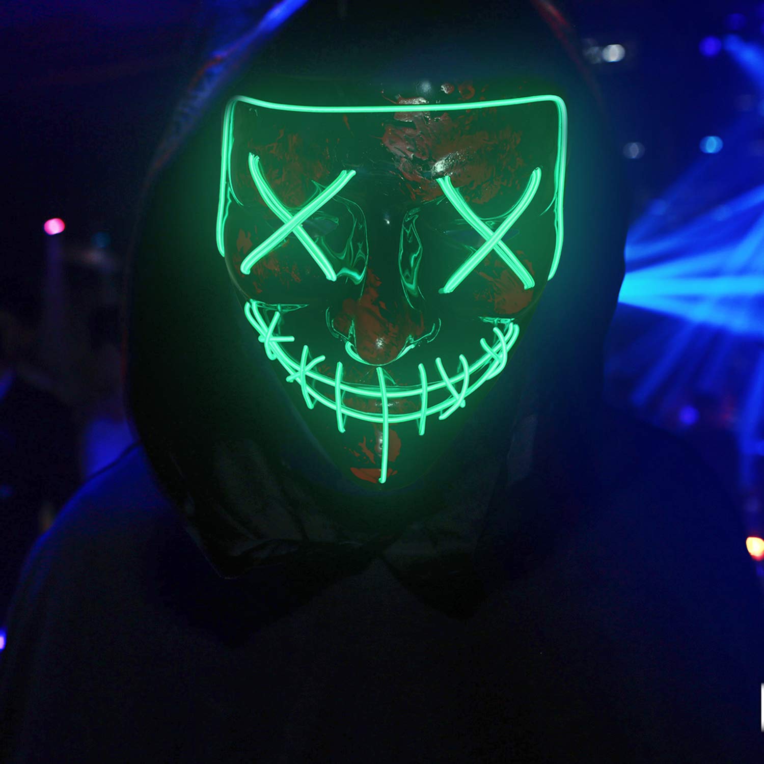 Charlemain LED Maske mit 3 Blitzmodi, Halloween Maske für Erwachsene, Teenager, harmlos, blinkende Maske für Halloween, Karneval, Party, Kostüm Cosplay, Dekoration