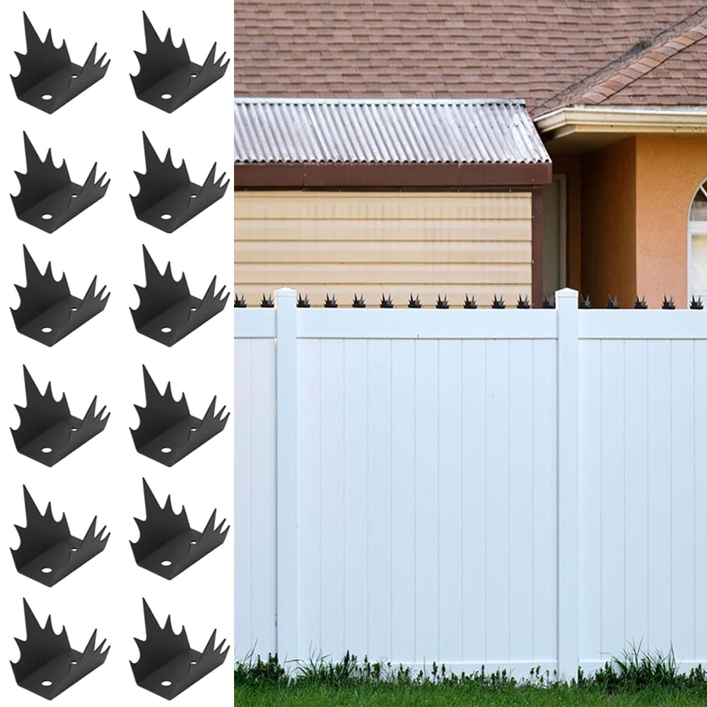 XhuangTech 12pcs Fence Spikes, Fence Wall Spikes Garden Security Anti Climb Cat/Bird/Intruder Deterrent, Anti-Rust Fence Spikes Metal Black with Mounting Screws for Garden Window Roof