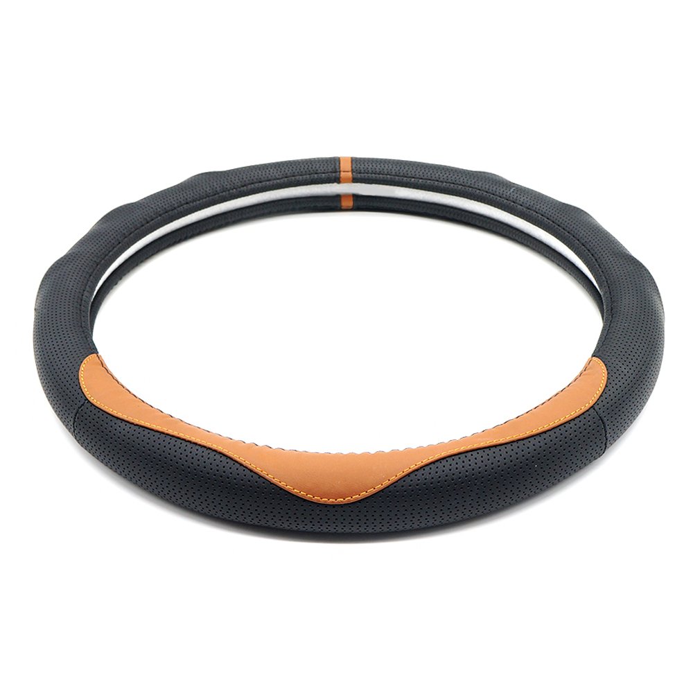 LOCEN Genuine Leather Steering Wheel Cover Universal Car Outer Diameter 38cm/15\