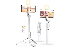 YEAKI Selfie Stick Tripod with Wireless Remote, 46'' Cellphone Selfie Stick Tripod with LED Fill Light, for iPhone 16/15/14/14 pro/13/13 Pro/12/11/11 Pro/XS Max/XS/XR/X/8/7 and Android Smartphone(Upgrade)