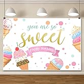 Sweet Ice Cream Birthday Backdrop 6x4ft Fabric Summer Ice Cream Party Background Decorations for Girls,Sweet One Birthday Backdrop