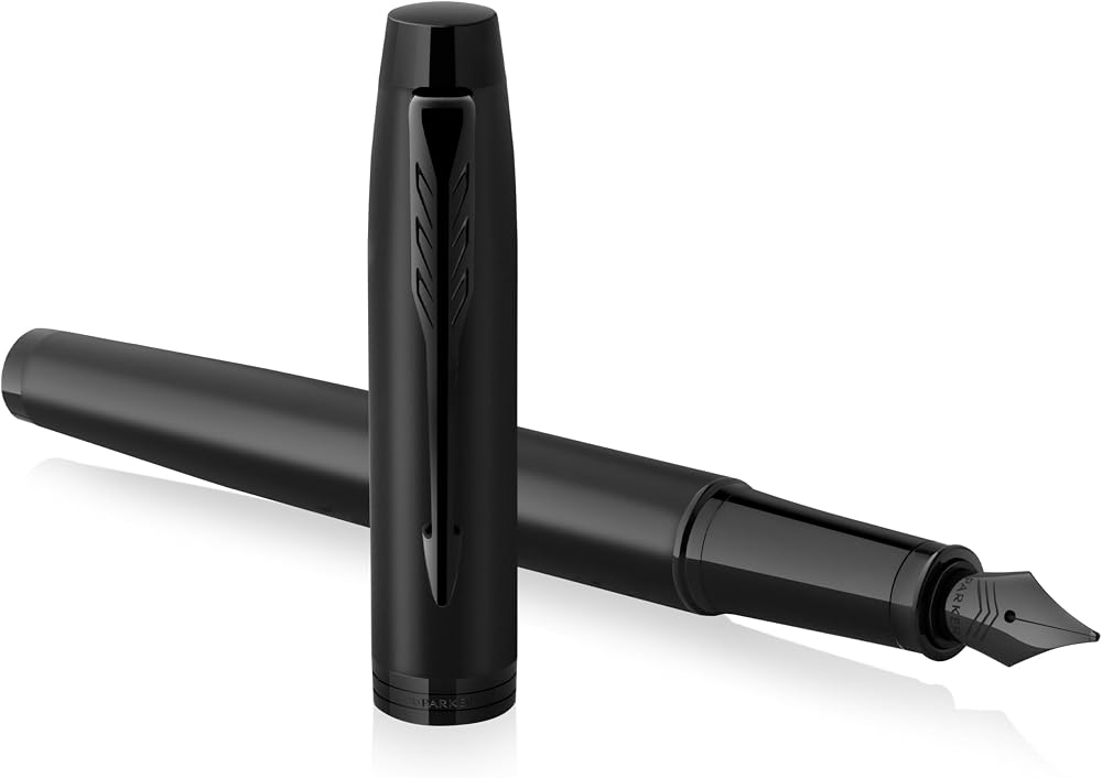 Parker IM Fountain Pen Matte Black with Black Trim Medium Nib Blue Ink