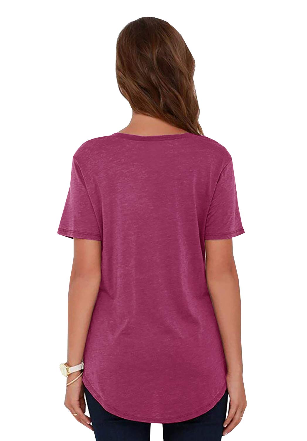 YEXIPO Womens Short Sleeve V Neck T Shirts Summer Casual Loose Basic Tee Tops with Pocket Mauve