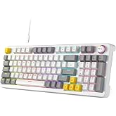 Meidosa AK96 Red Switch Gaming Smart Mechanical Keyboard 96 Keys, White | Compact 96% Layout,Hot-Swappable,LED Colorful Backlit,Clicky Creamy Sounding,USB Wired with Volume Knob,For PC,Mac,Windows