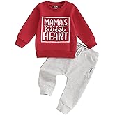 Bagilaanoe Infant Boy Valentine’s Day Outfit Toddler Baby Boy Long Sleeve Sweatshirt and Pants Set