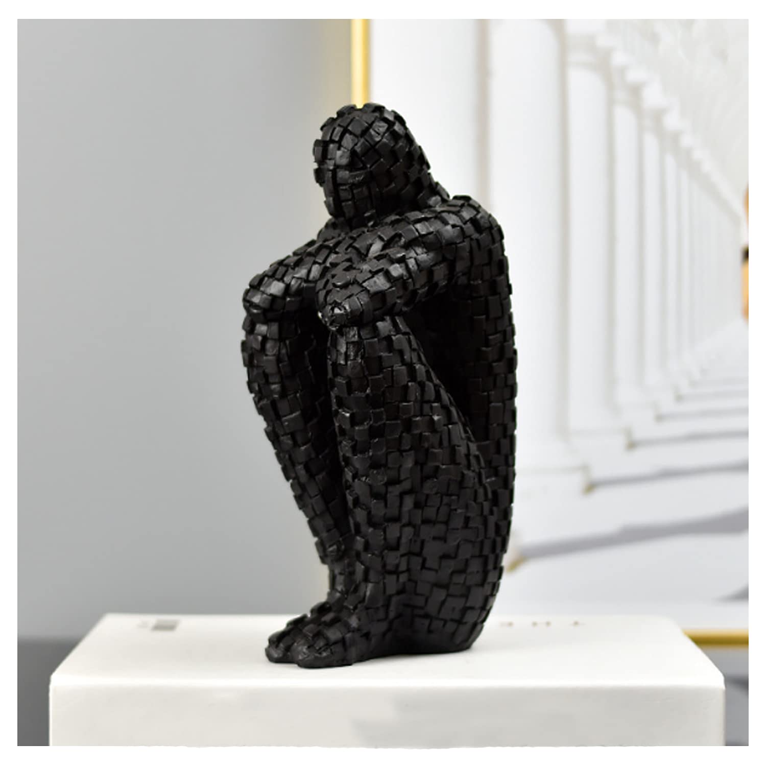 Do Not Apply Mosaic People Ornaments for Living Room, Modern Black Resin Tabletop Cultural Human Figures Sculpture