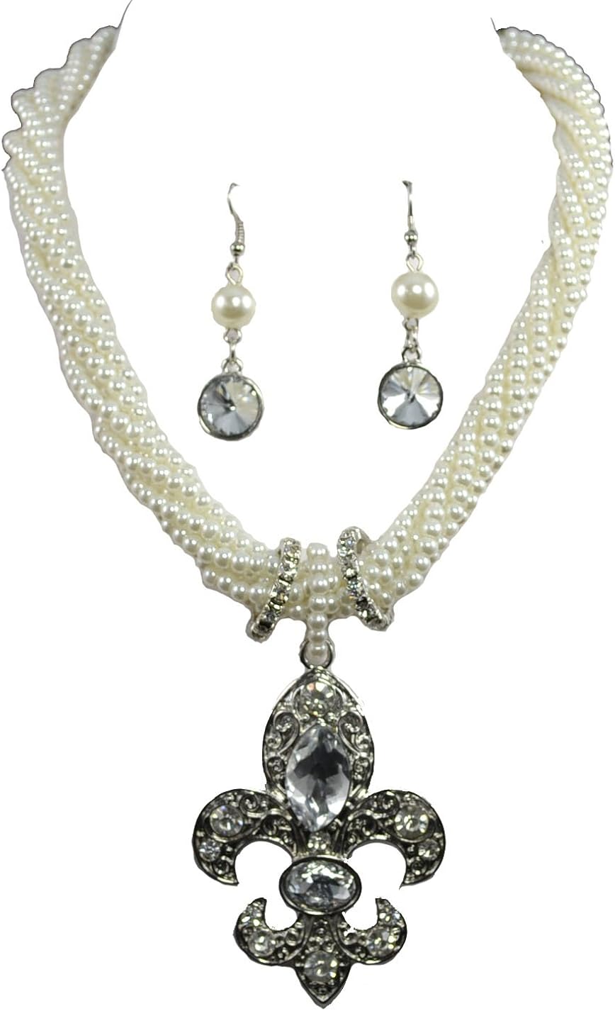 Fleur De Lis Rhinestone Pendant with Multi Strand Fashion