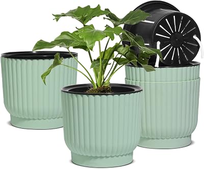T4U 4 Pack 18cm Self Watering Plant Pots Indoor Green House Planters