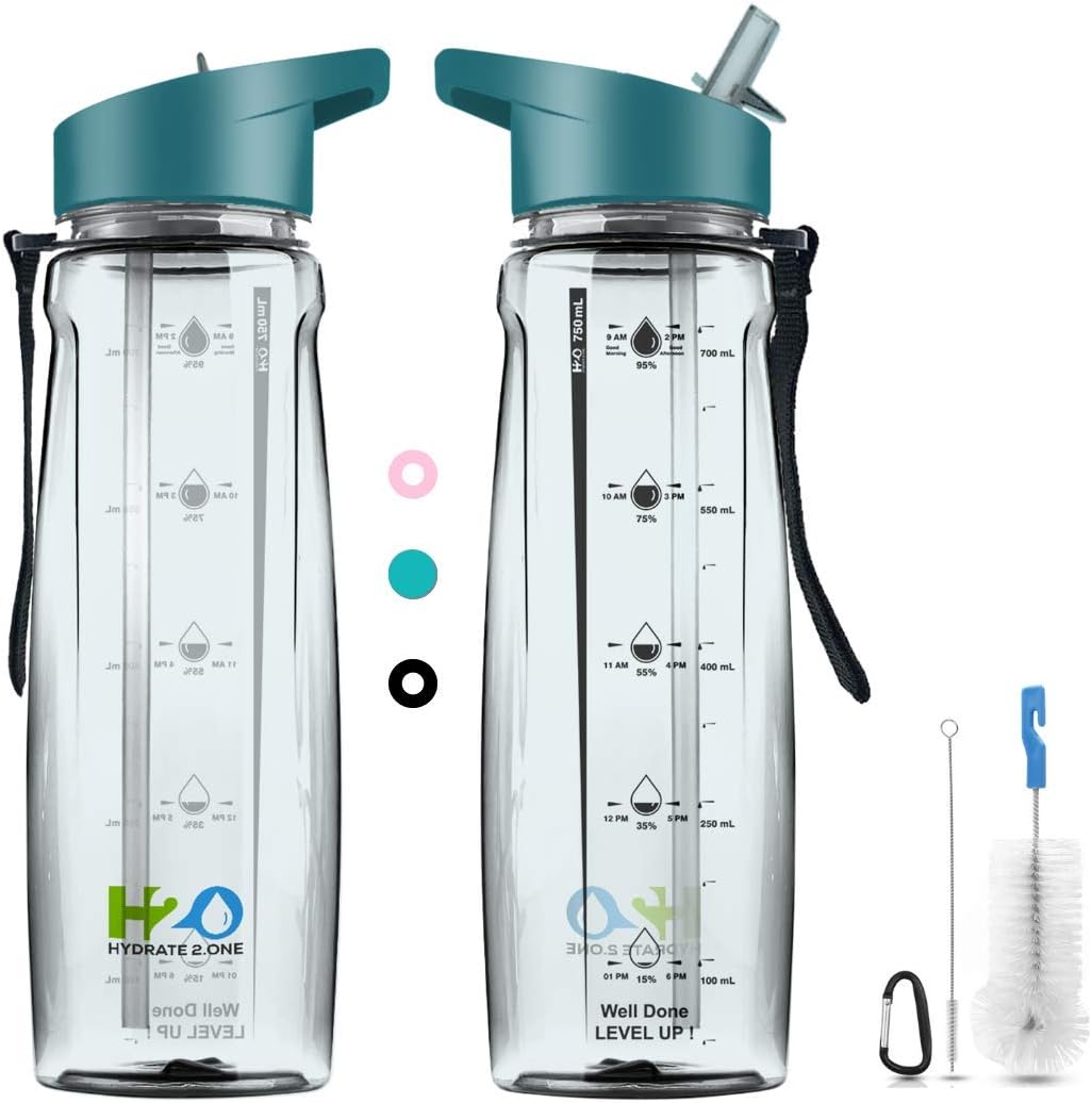 Hydrate 2.One BPA Free Water Bottle with Straw & Motivational Time