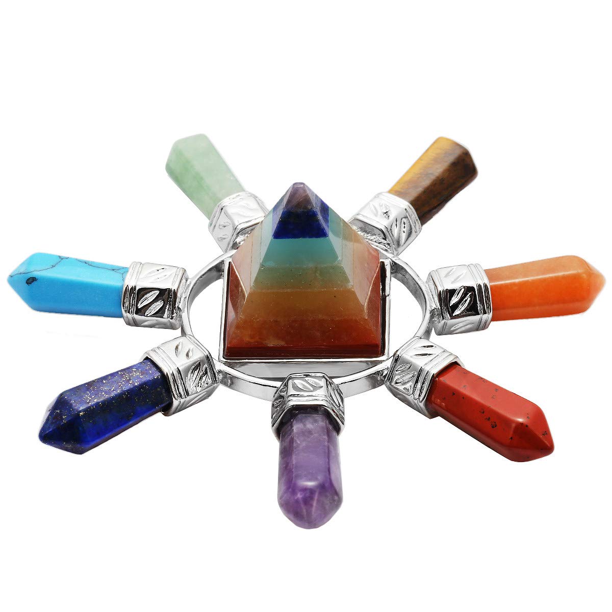 Nupuyai Energy Generator Pyramid 7 Chakra Dots Crystal Energy Generator Healing Stone for Reiki Meditation
