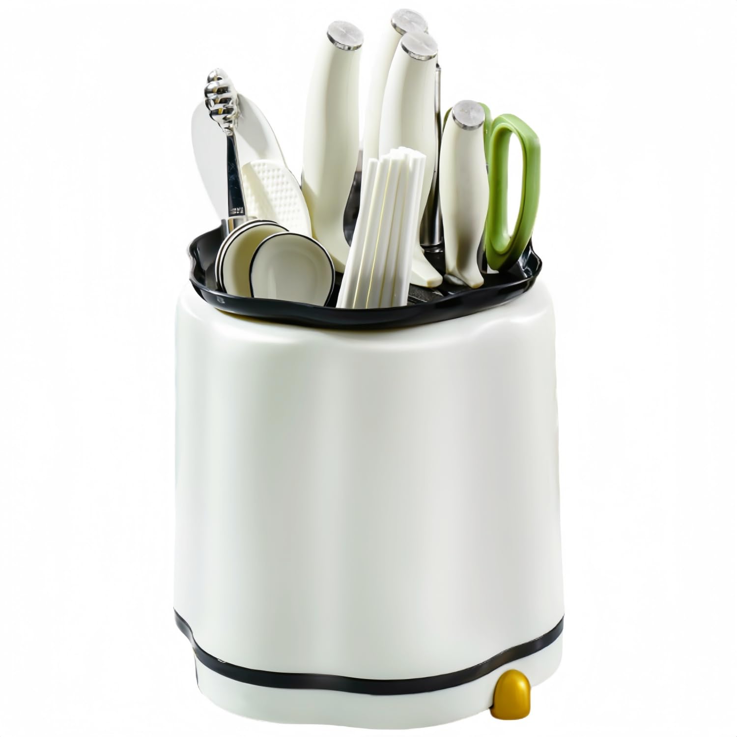 Photo 1 of 360° Rotating Knife Block,Multifunctional Plastic Kitchen Utensil Holder,Large Capacity Knives Block,Chopsticks Knife Block Utensil Stand for Kitchen Counter (White)