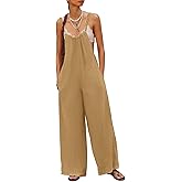 RANTAR Women's Cotton Loose Overalls Summer Back Tie Wide Leg Jumpsuits Backless Sexy Rompers with Pockets