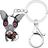 BONSNY Enamel Alloy Chain Chihuahua Key Chains For Women Jewelry Car Purse Handbag Charms