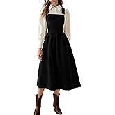 chouyatou Women's Fall Corduroy Overall Dress Adjustable Strap A Line Flare Pinafore Midi Jumper Dress
