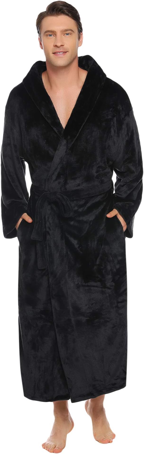 Vlazom Flannel Hooded Bathrobe for Men, Soft Warm Loungewear XXL A-black